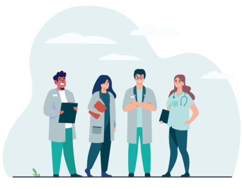 Chime Surgeon Clinical Exchange Application Connecting Advita’s shoulder, ankle, hip and knee surgeons worldwide. Illustrations of surgeons talking and collaborating