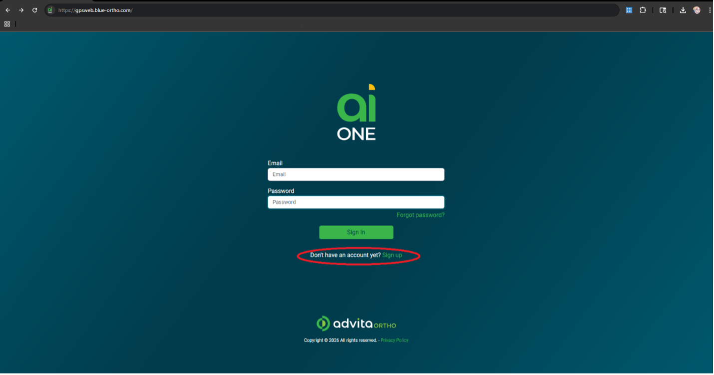 AI One login screen